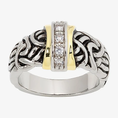 Sparkle Allure Antiqued Womens 4.5MM Cubic Zirconia 14K Gold Over Brass Pure Silver Band