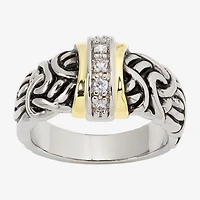 Sparkle Allure Antiqued Womens 4.5MM Cubic Zirconia 14K Gold Over Brass Pure Silver Band