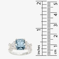 Sparkle Allure Split Shank Womens Blue Crystal Pure Silver Over Brass Cocktail Ring