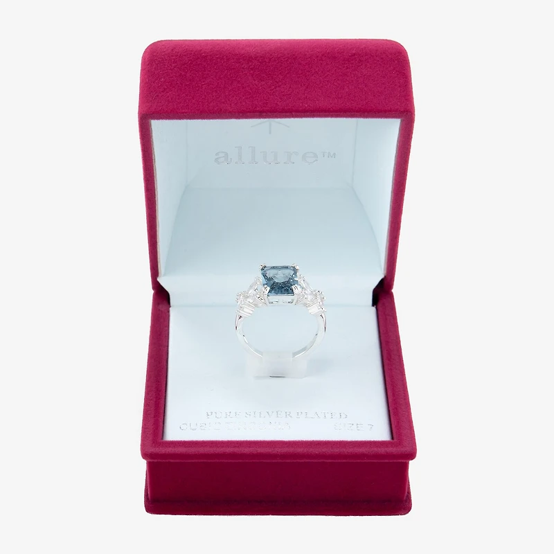 Sparkle Allure Split Shank Womens Blue Crystal Pure Silver Over Brass Cocktail Ring