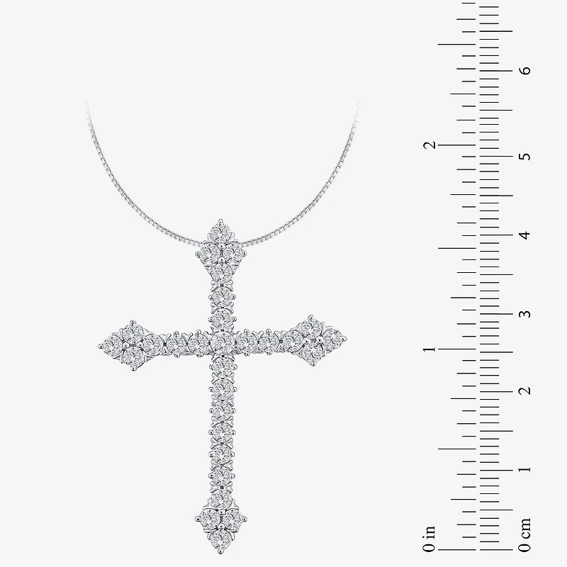 (H / Si2) Womens 1 CT. T.W. Lab Grown White Diamond 10K Gold Cross 18 Inch Pendant Necklace