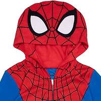 Disney Collection Little & Big Kid Boys Marvel Spiderman Microfleece Hooded Long Sleeve One Piece Pajama