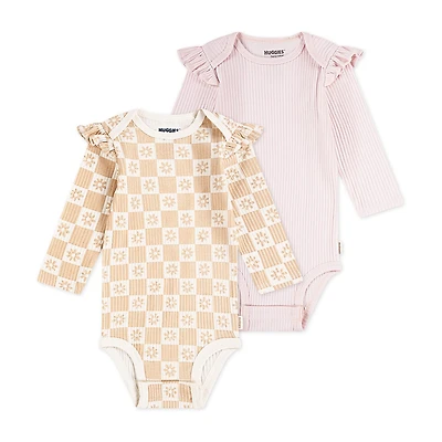 Huggies Baby Girls Crew Neck Long Sleeve Rib Knit 2-pc. Bodysuit