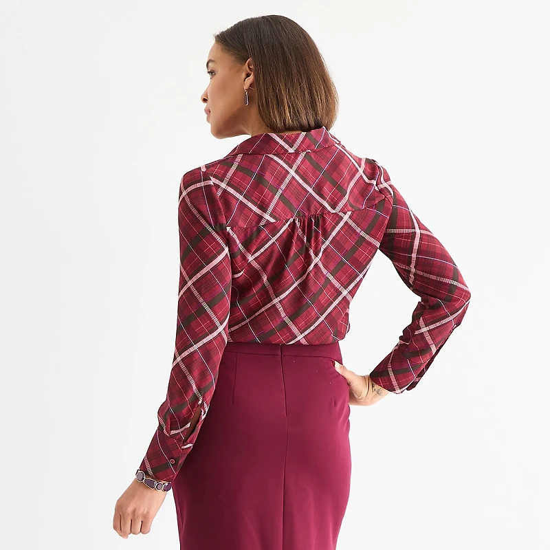 Liz Claiborne Womens Fitted Long Sleeve Regular Fit Button-Down Shirt