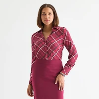 Liz Claiborne Womens Fitted Long Sleeve Regular Fit Button-Down Shirt