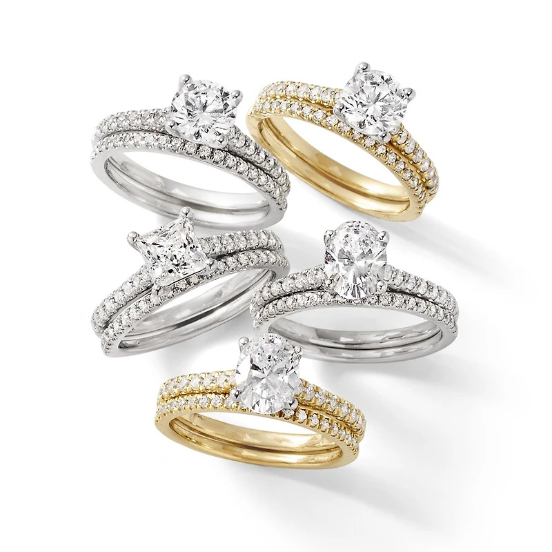 (H-I / Si2-I1) Womens 1 1/2 CT. T.W. Lab Grown White Diamond 10K or 14K Gold Side Stone Bridal Set