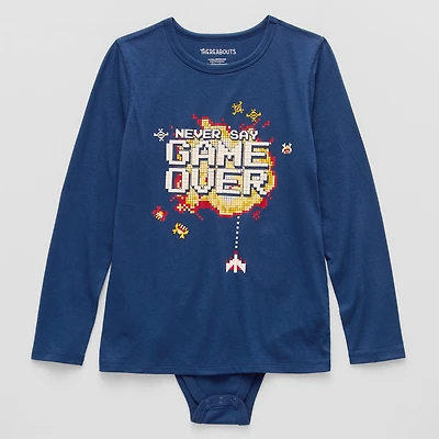 Thereabouts Little & Big Kid Boys Bodysuit Closure Easy-on + Easy-off Adaptive Crew Neck Long Sleeve