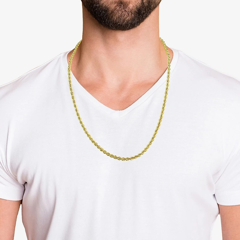 Made in Italy Unisex Adult 10K Gold 22 Inch Rope Chain Necklace
