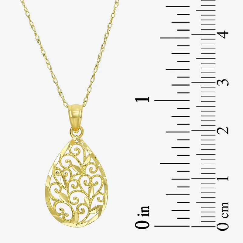 Womens 10K Gold Pear 18 Inch Pendant Necklace