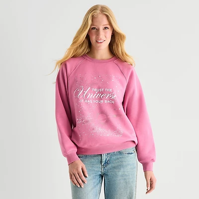 Trust The Universe Fleece Womens Juniors Crew Neck Long Sleeve Sweatshirt