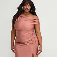 Premier Amour Womens Plus Midi Asymmetrical Neck Sleeveless Sheath Dress