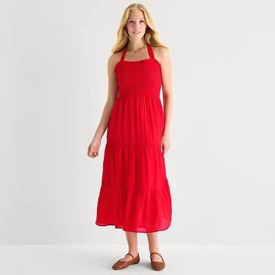 Secret Charm Womens Juniors Straight Neck Sleeveless Maxi Dress