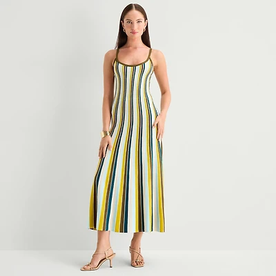 Worthington Womens Sleeveless Striped Sweater Dress