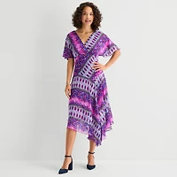 Rabbit Design Womens V Neck Short Sleeve Flutter Abstract Fit + Flare Dress