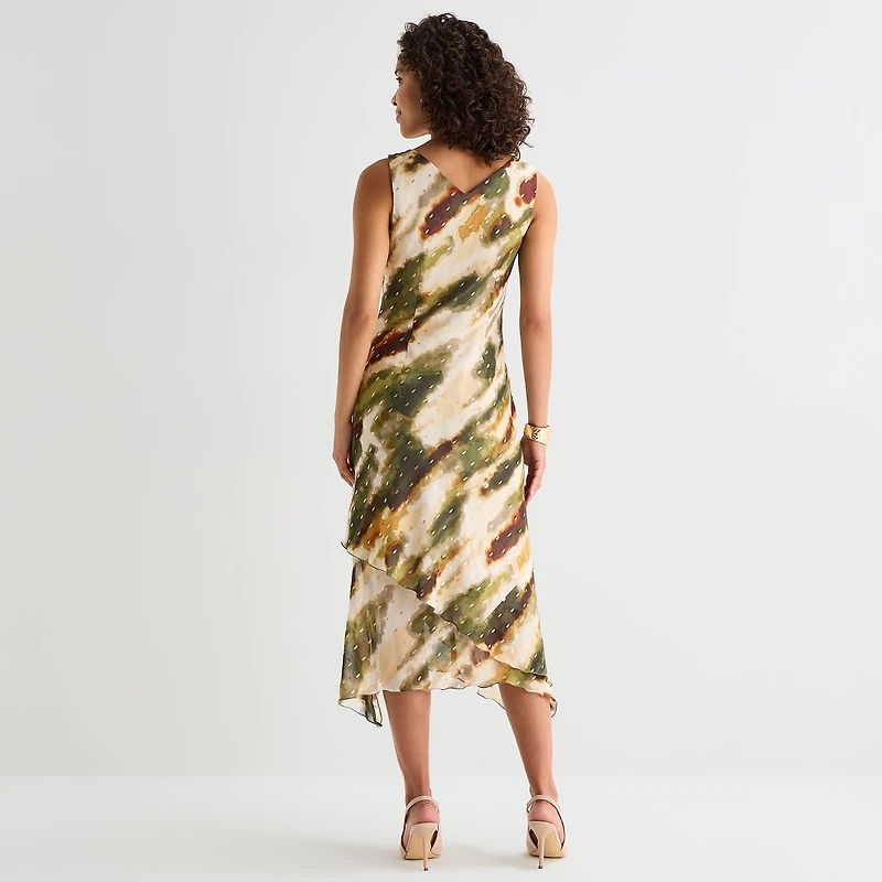 Rabbit Design Womens V Neck Sleeveless Abstract Shift Dress