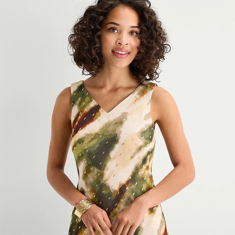 Rabbit Design Womens V Neck Sleeveless Abstract Shift Dress