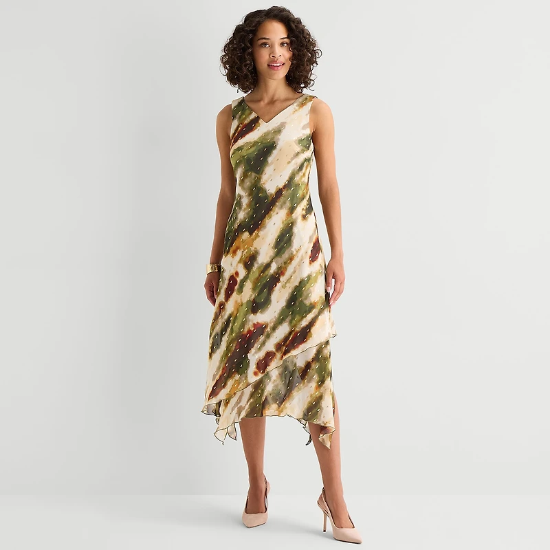 Rabbit Design Womens V Neck Sleeveless Abstract Shift Dress