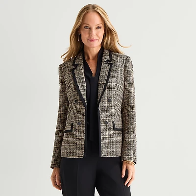 Black Label by Evan-Picone Tweed Womens Classic Fit Double Breasted Suit Jacket