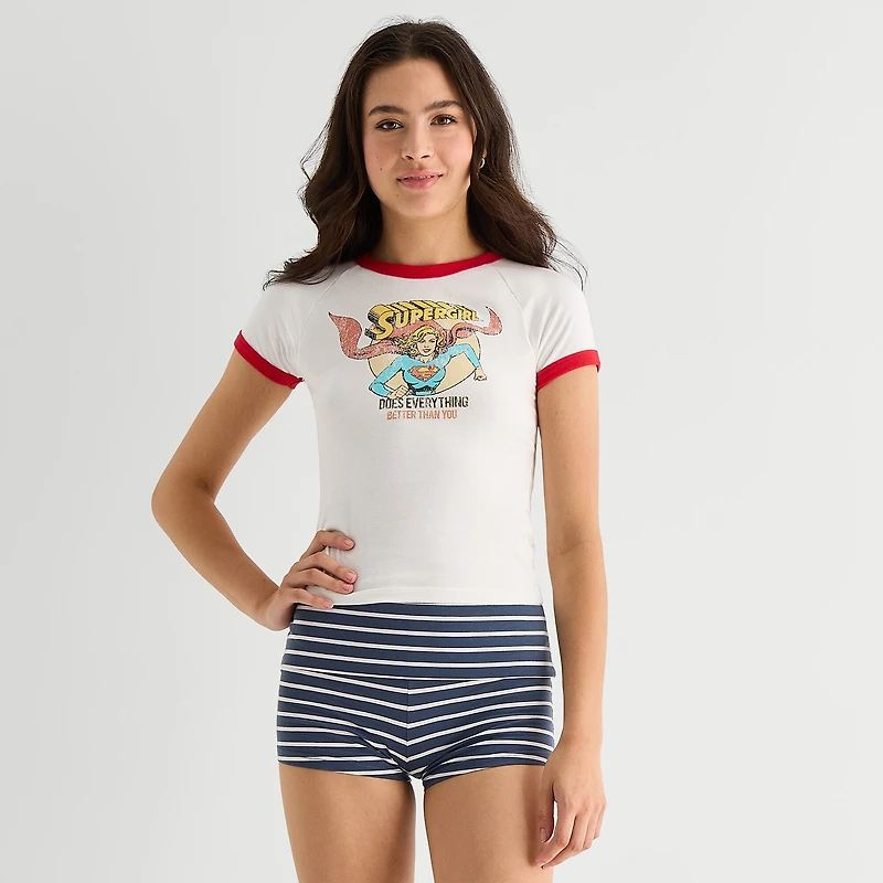 Arizona Womens Juniors Crew Neck Short Sleeve Supergirl T-Shirt