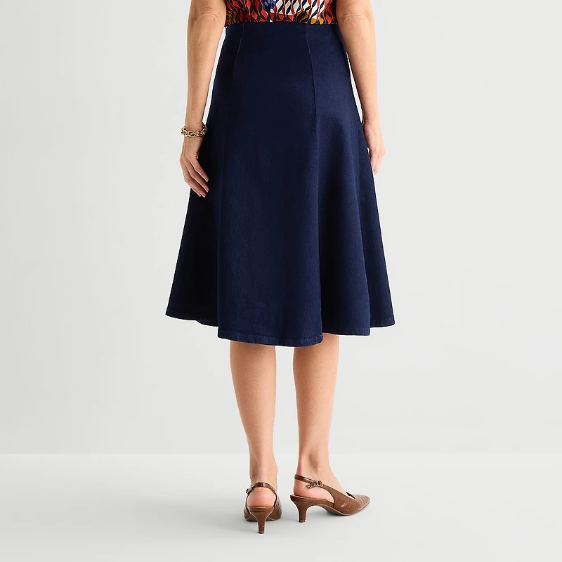 Liz Claiborne Womens High Rise Midi A-Line Skirt
