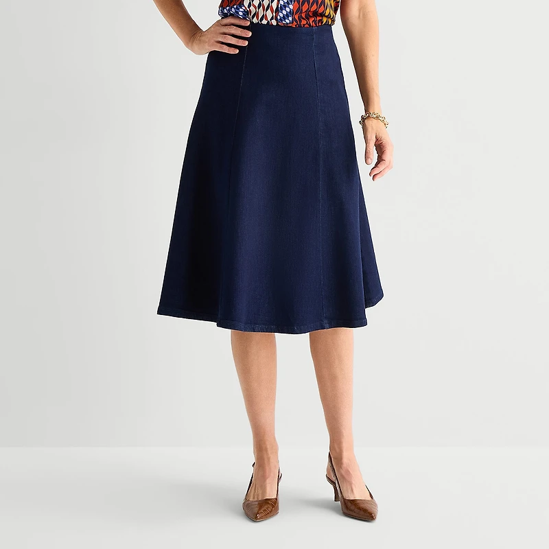 Liz Claiborne Womens High Rise Midi A-Line Skirt