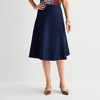 Liz Claiborne Womens High Rise Midi A-Line Skirt
