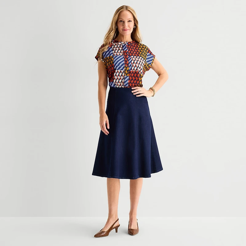 Liz Claiborne Womens High Rise Midi A-Line Skirt
