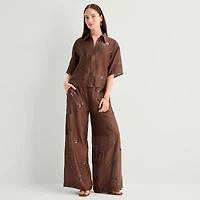 Worthington Womens Wide Leg High Rise Pull-On Pant