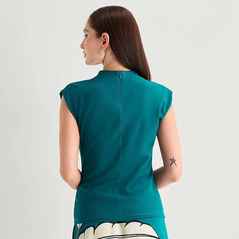 Worthington Womens Sleeveless Mock Neck Top