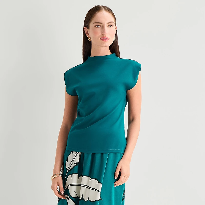 Worthington Womens Sleeveless Mock Neck Top