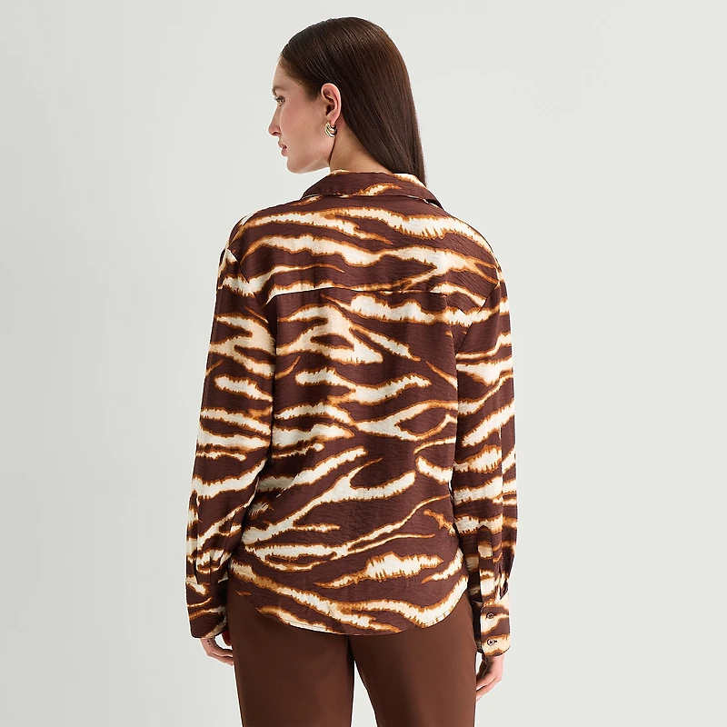 Worthington Womens Cuffed Long Sleeve Oversized Button-Down Shirt