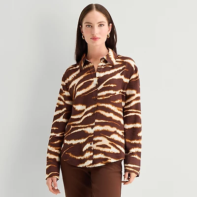 Worthington Womens Cuffed Long Sleeve Oversized Button-Down Shirt