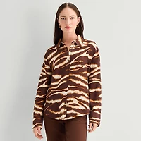 Worthington Womens Cuffed Long Sleeve Oversized Button-Down Shirt