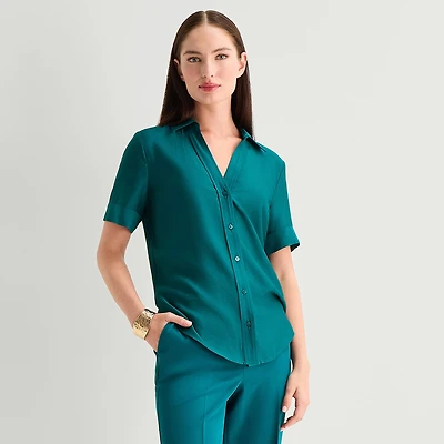 Worthington Womens Short Sleeve Slim Fit Blouse
