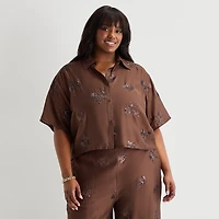 Worthington Womens Plus Drop Shoulder Short Sleeve Regular Fit Button-Down Shirt