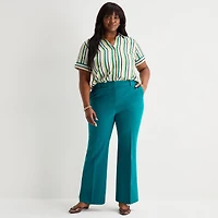 Worthington Womens Plus Cuffed Short Sleeve Slim Fit Button-Down Shirt