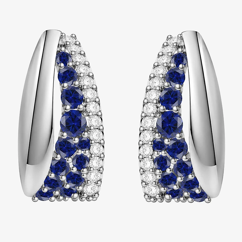 Lab Created Gemstone Sterling Silver 14mm Hoop Earrings