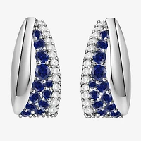 Lab Created Gemstone Sterling Silver 14mm Hoop Earrings