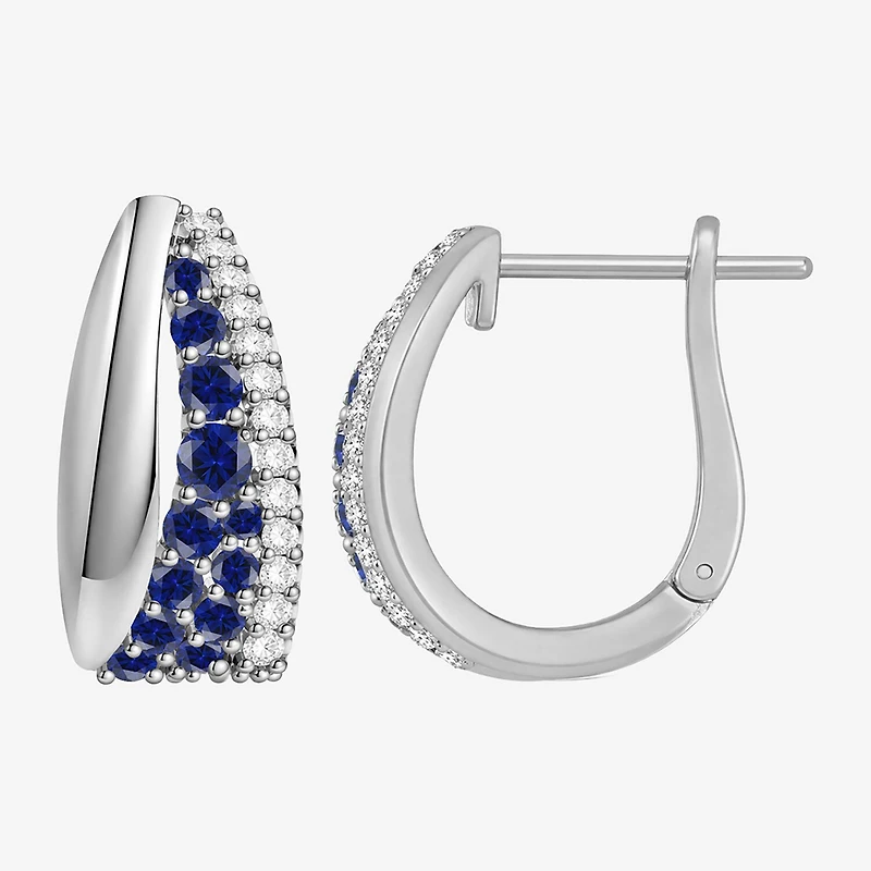 Lab Created Gemstone Sterling Silver 14mm Hoop Earrings