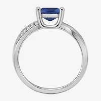 Lab Created Gemstone Sterling Silver Cushion Side Stone Cocktail Ring