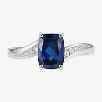 Lab Created Gemstone Sterling Silver Cushion Side Stone Cocktail Ring