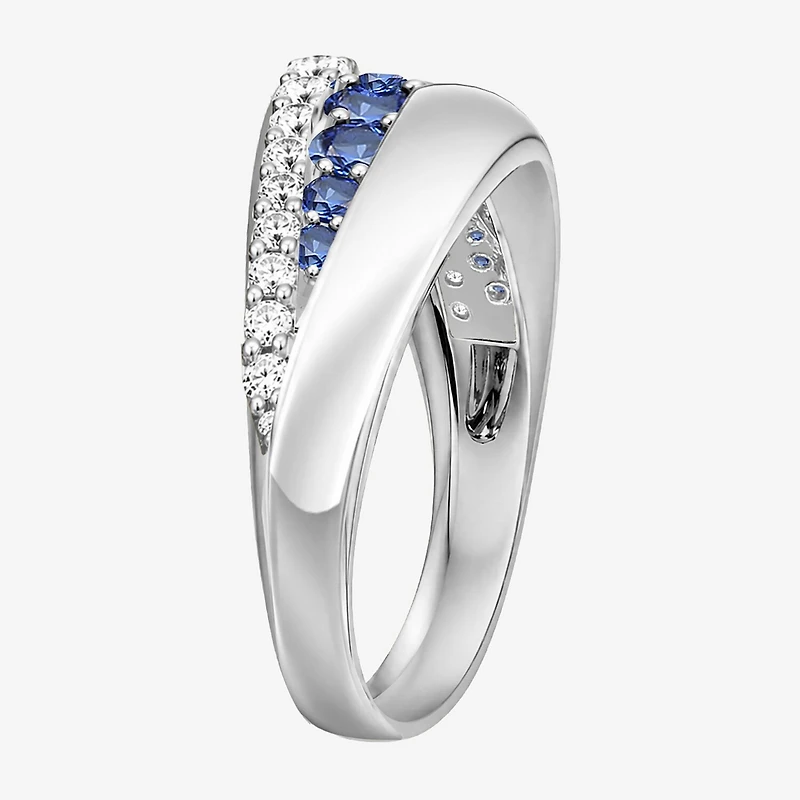 Womens 2MM Lab Created Blue Sapphire Sterling Silver Band