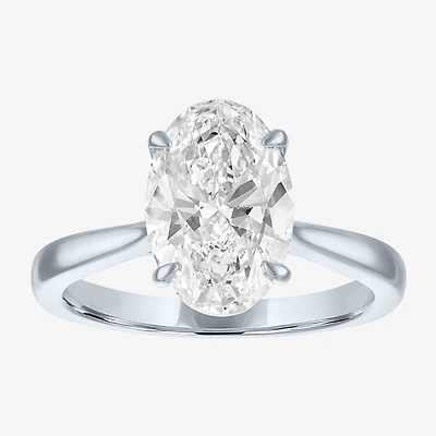 (G / Si1-Si2) Womens 3 CT. T.W. Lab Grown White Diamond Sterling Silver Oval Engagement Ring