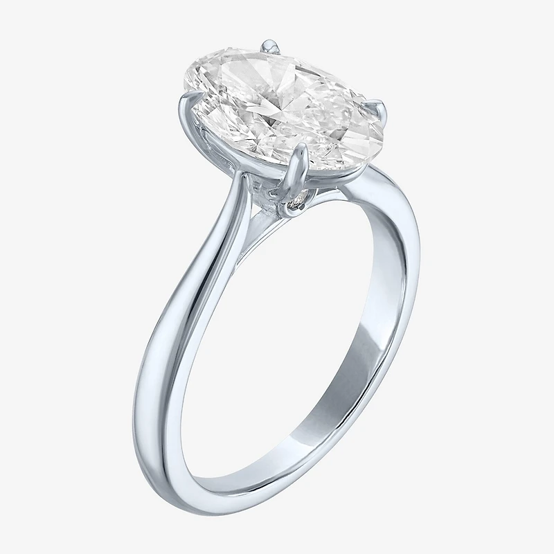 (G / Si1-Si2) Womens 3 CT. T.W. Lab Grown White Diamond Sterling Silver Oval Engagement Ring