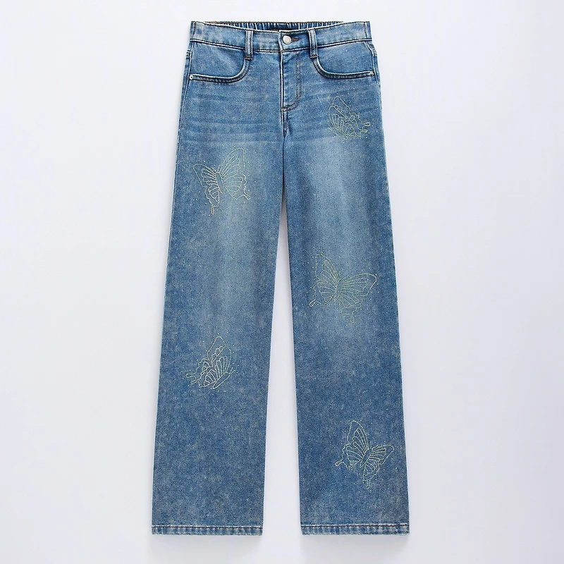Vanilla Star Big Kid Girls Butterfly Rhinestone Wide Leg Jean