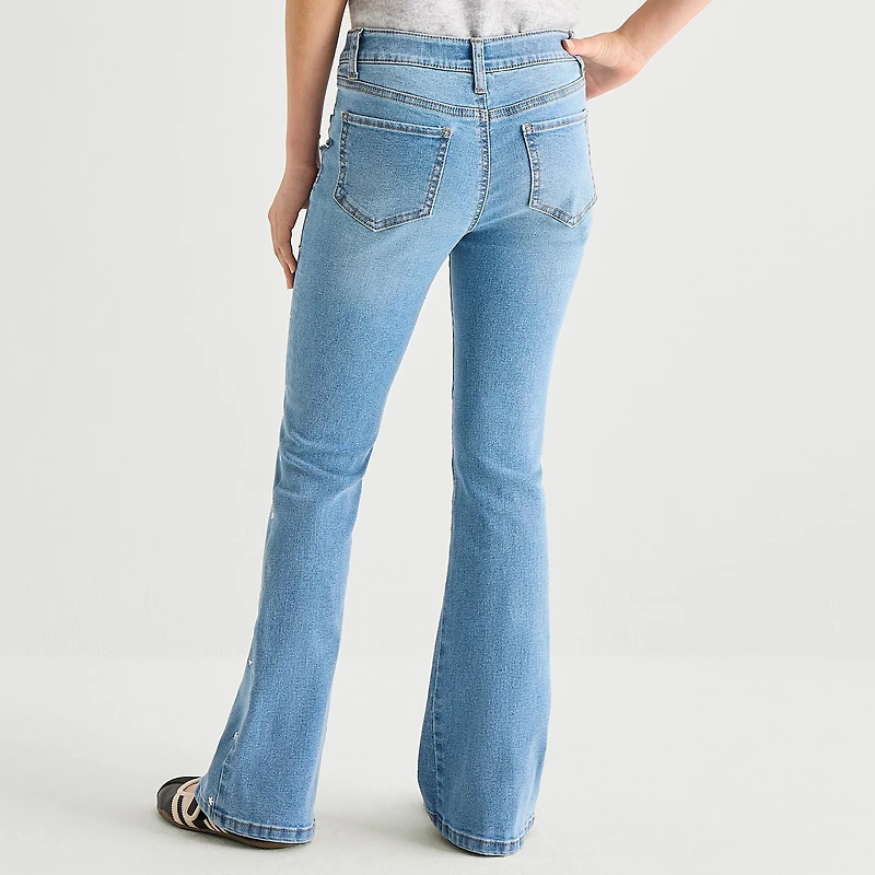 Vanilla Star Big Kid Girls Studded Flare Leg Jean