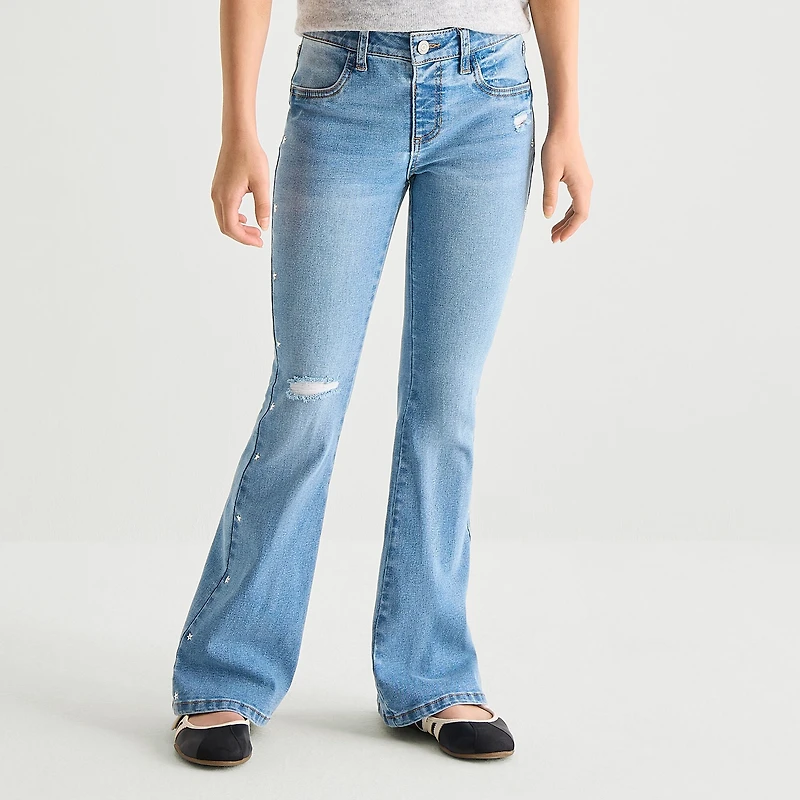 Vanilla Star Big Kid Girls Studded Flare Leg Jean