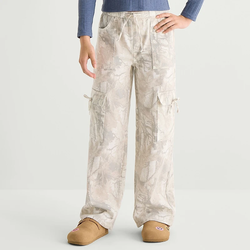 Vanilla Star Cozy Woodland Camo Big Kid Girls Wide Leg Cargo Pant