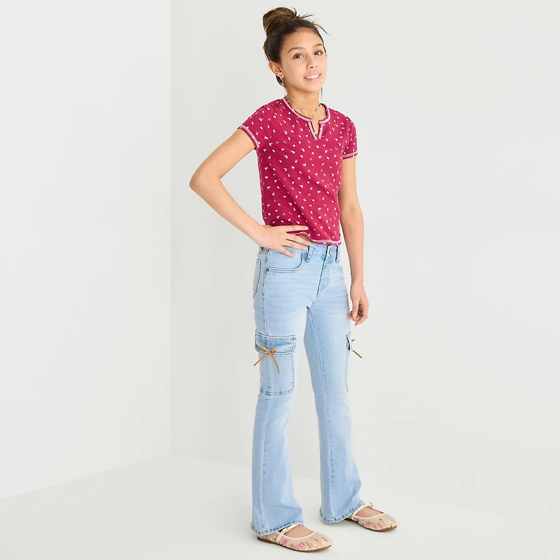 Vanilla Star Big Kid Girls Bow Cargo Flare Leg Jean