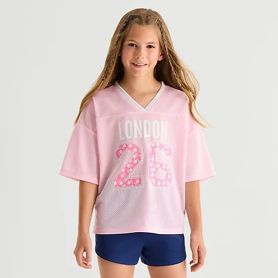Thereabouts Little & Big Kid Girls V Neck Short Sleeve Oversized Graphic T-Shirt